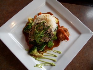 Hawaiian Halibut Hawaiian Sesame Crusted Halibut with Coconut Prawn