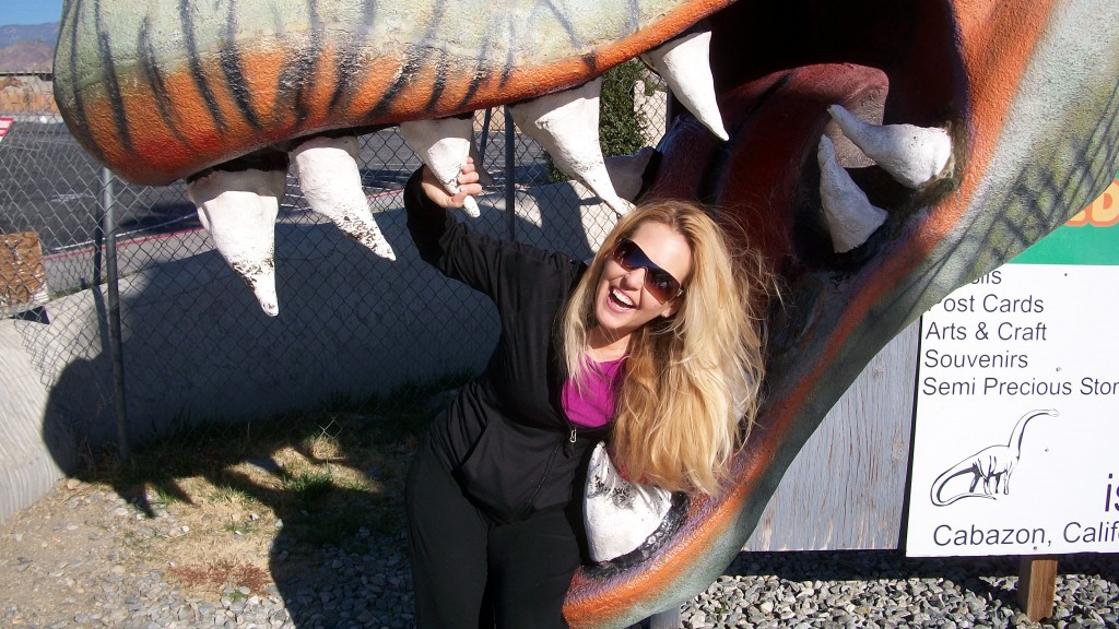 Being eaten by a giant dinosaur in Cabazon.
