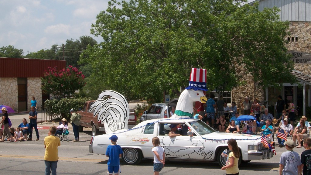 100_1464 A chicken car in the parade in Bandera, Texas.