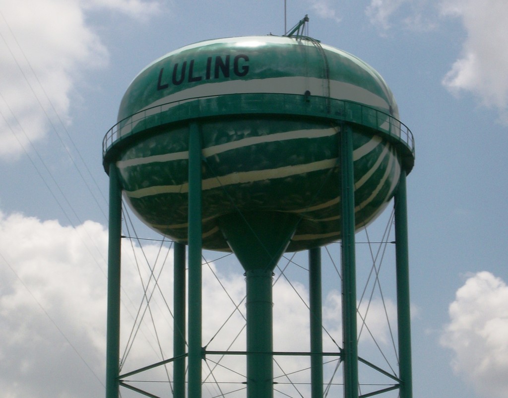 The Watermelon Water Tower in Luling, Texas.